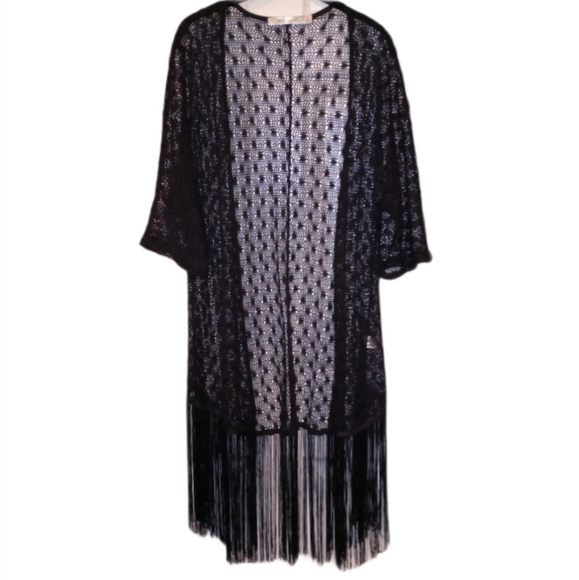 Liberty Love Other - Liberty Love Black Crochet Fringed Boho Kimono Size Medium